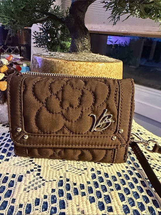 Vera Bradley Handbags - Vera Bradley Brown Quilted Floral Crossbody Wallet